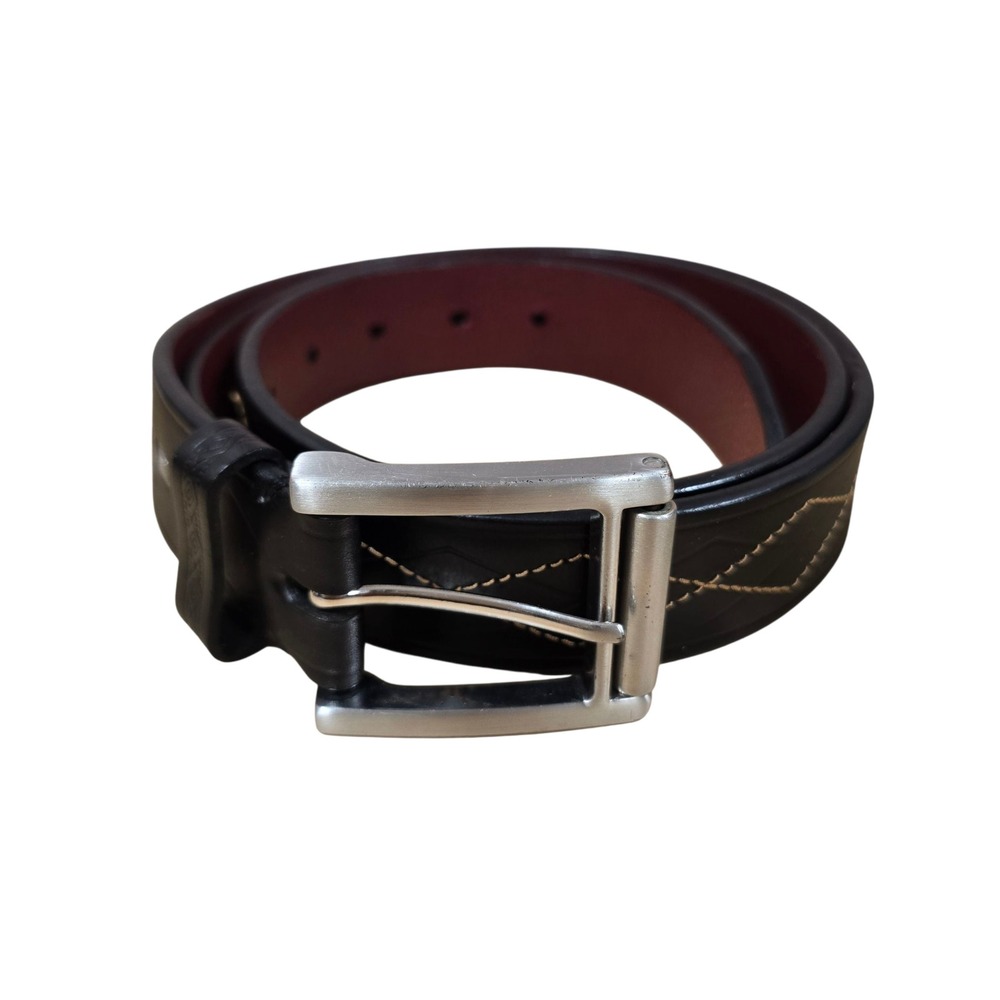 Tiger Woods Mens Genuine Leather Belt Silver Buckle Black Embossed Size‎ 42